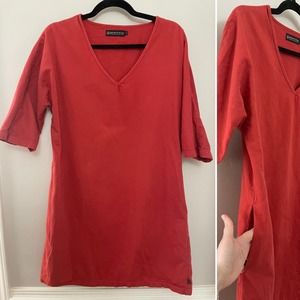 United By Blue‎ Oversized 100% Cotton Rust V-neck Pocket Tshirt Dress Small